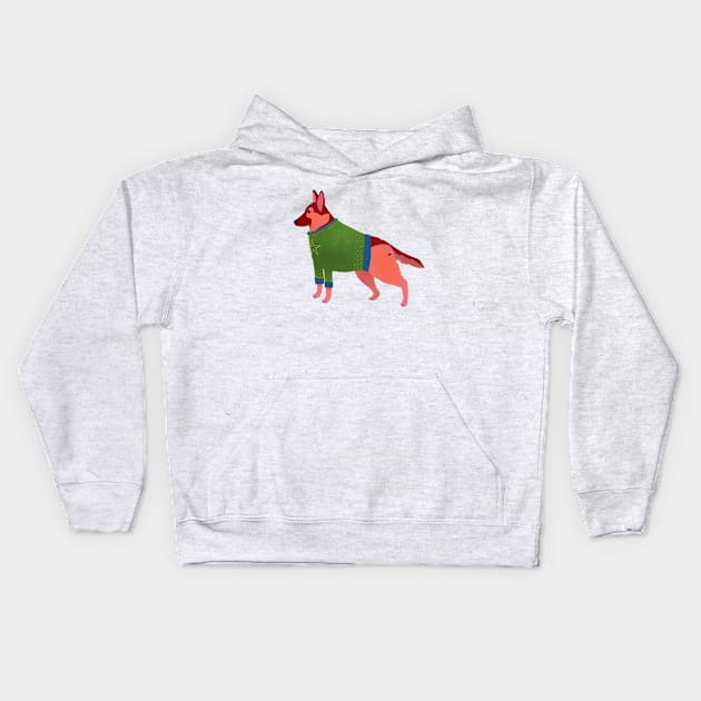 German Shepherd in a fancy, festive sweater Kids Hoodie by Kathy Osborne Studio